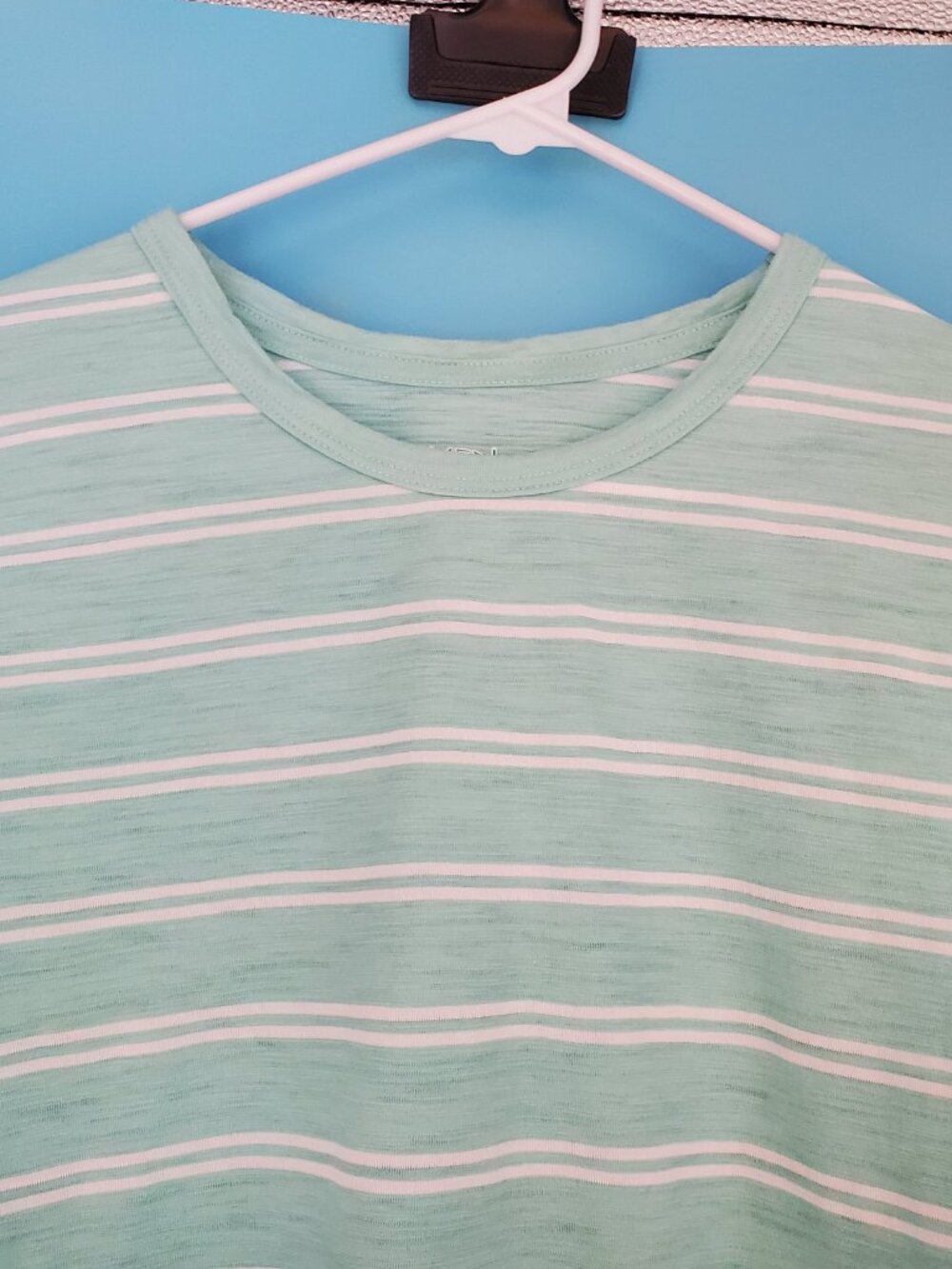 Time And Tru Tee Size XL (16-18) Teal & White Striped Short Sleeve - Picture 2 of 6